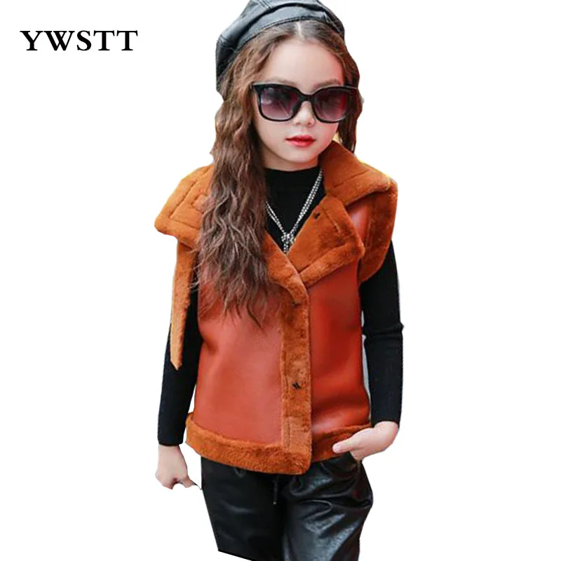 

Girl Leather Vest 2017 Autumn And Winter PU Leather Tide Fur Locomotive Children's Waistcoat Girl PU Leather Waistcoats Jacket