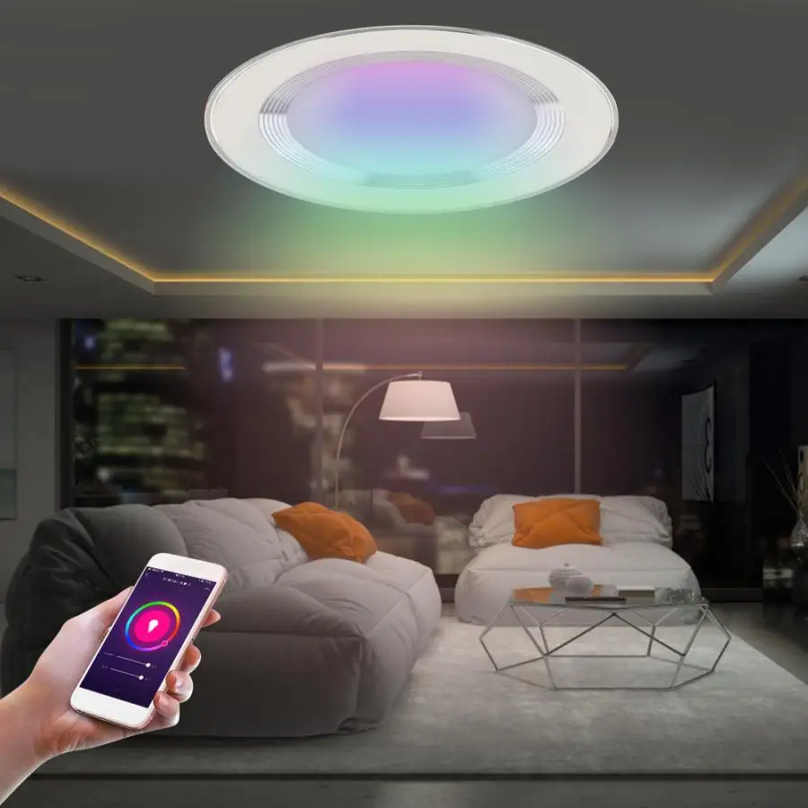 Светодиодный потолочный светильник серебряное кольцо RGB CW Wifi умный светодиодный