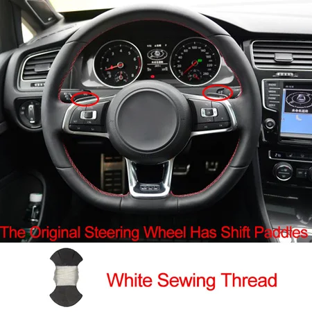 HuiER ручного шитья рулевого колеса автомобиля крышки красный маркер для Volkswagen Golf 7 GTI гольф R MK7 VW Polo GT Scirocco - Название цвета: shift paddle White