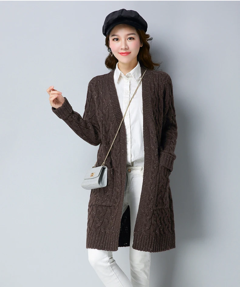 Женский свитер длинный кардиган верхняя одежда Новая мода осень зима длинный рукав Свободный вязаный кардиган женский свитер длинное пальто