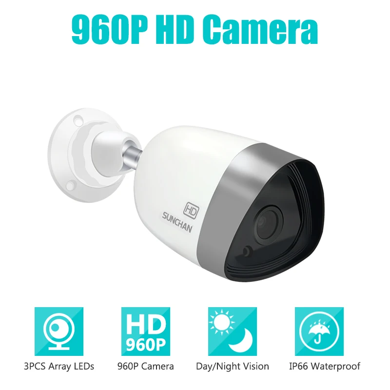 

SunChan AHD Camera 960P 1.3MP High Resolution Array LEDs Outdoor Waterproof Night Vision IR Filter Surveillance Security Camera