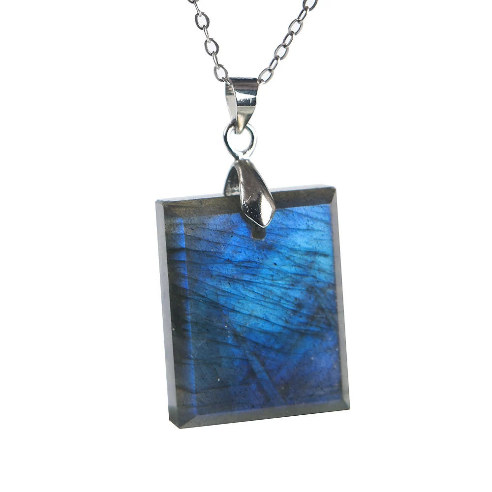 

Natural Blue Light Labradorite Gemstone Women Men Pendant 24x17x9mm Rectangle Shape Crystal Moonstone Pendant AAAA