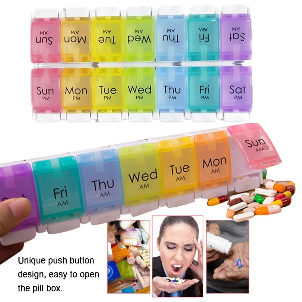 

7-Day AM PM Weekly Pill Case 14 Compartments Not Easy to Mix Weekly Travel Pill Medicine Box Holder Storage Organizer Container