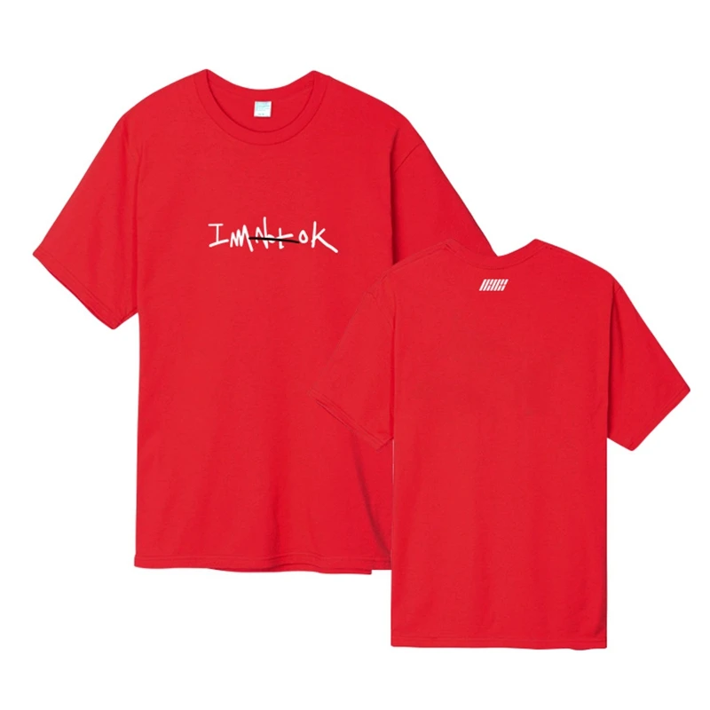 Summer style ikon album new kids i'm ok same printing o neck short sleeve t shirt kpop k-pop unisex loose unisex t-shirt (3)