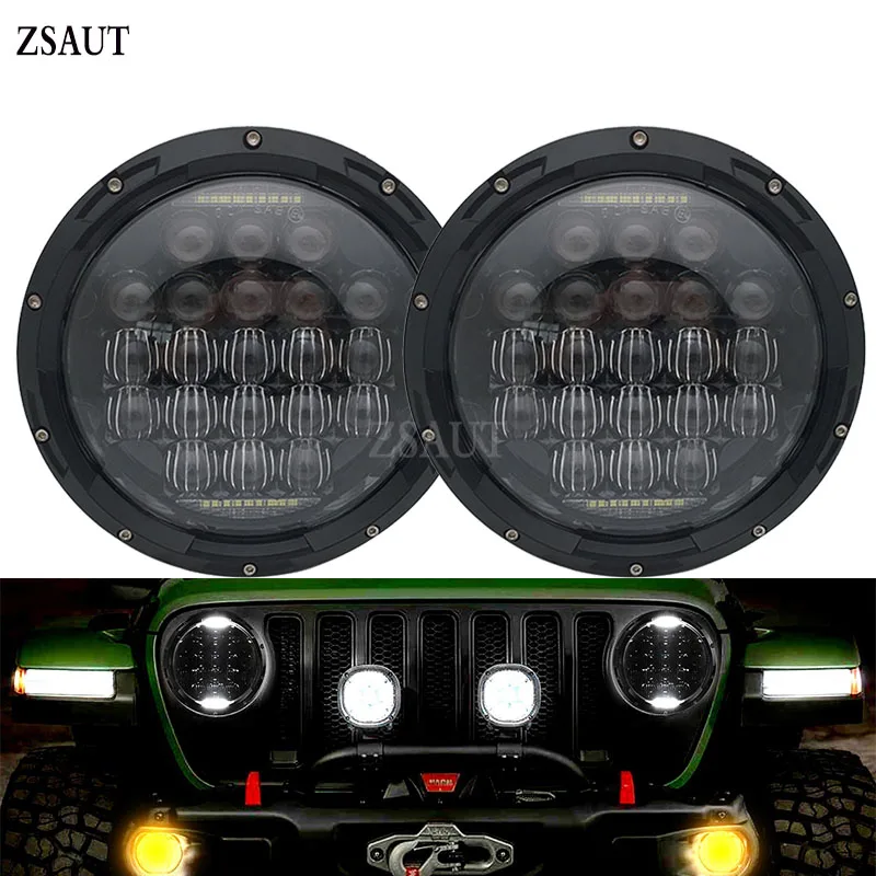 Newest 7 inch Round led headlight 7'' 75W 5D Hi/Lo Beam LED Headlamp with White DRL for Jeep Wrangler JK Lada Niva | Автомобили и