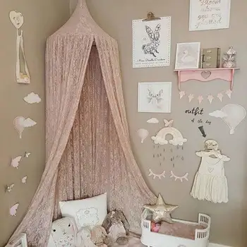 

Nordic Nursery Room Hanging Lace Bed Canopy Ins Style Dome Hanging Mosquito Net for Kids Girls Room Fairytale Decoration
