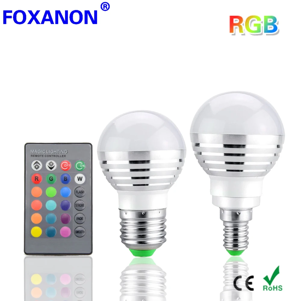 Foxanon Led RGB лампа E27 E14 3 Вт 85 265 в светодиодные лампы 16 видов цветов Изменение