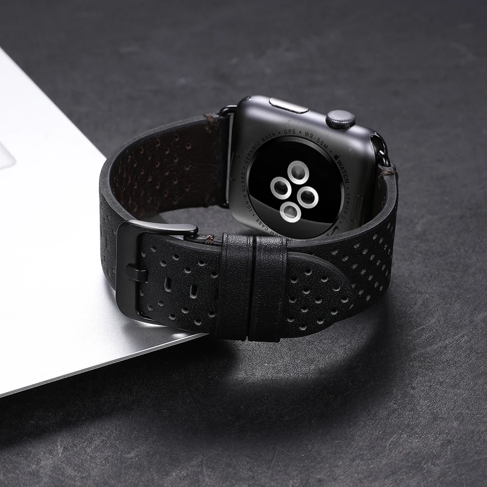 Ремешок для часов CHIMAERA Apple Watch черный/коричневый из натуральной кожи iWatch 38 мм 42 40 44