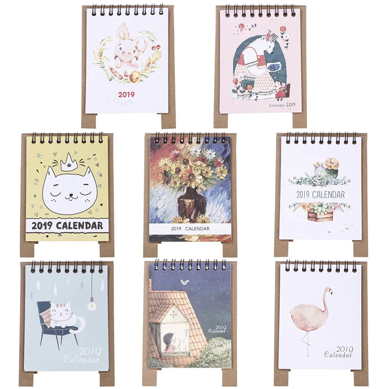 

2019 New Kawaii Cartoon Table Calendar 12.5 * 9.5cm Creative Desk Vertical Paper Multi-function Timetable Plan Notebook