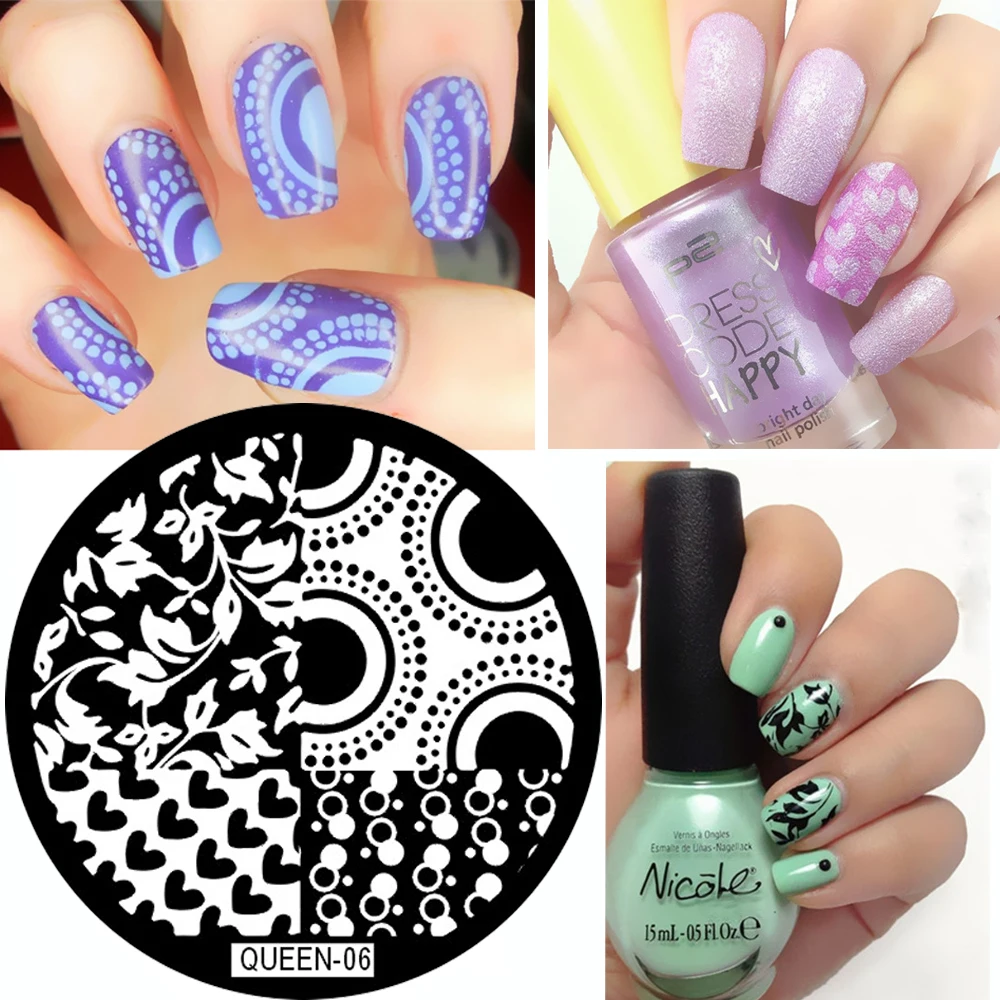 

QUEEN Series Heart Shape & Leave Texture Nail Art Stamping Template Image Plate