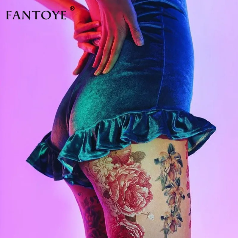 Fantoye осень-зима бархатные оборки шорты сексуальные с высокой талией Ночные Клубные шорты для вечерние юбки Однотонные эластичные шорты на
