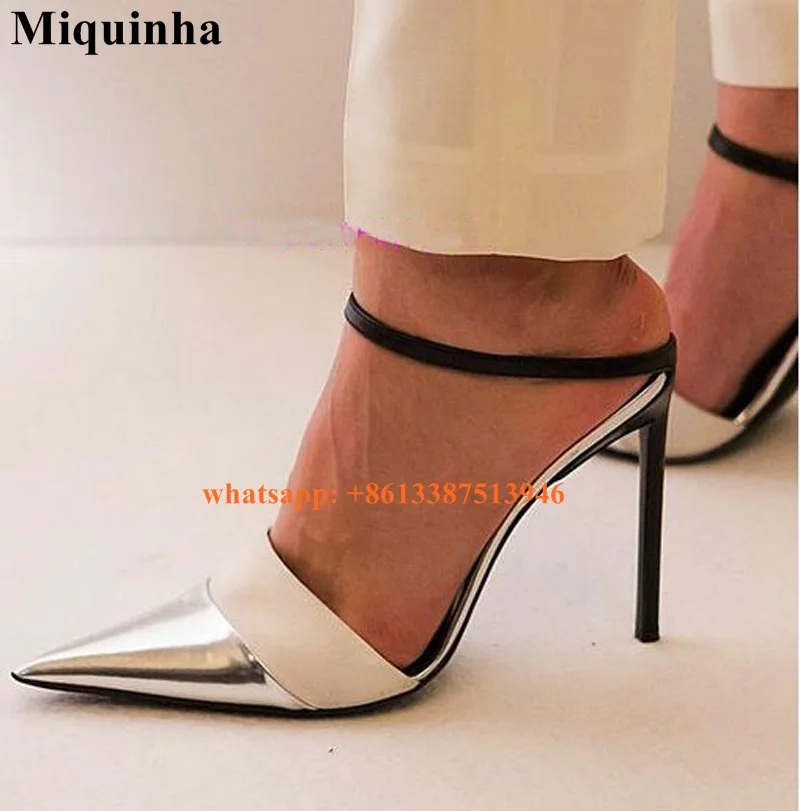 Office Ladies Formal Pointed Toe Patchwork Color Pumps Sexy Women High Heels Silver Toe Dress Shoes High Quality Pumps