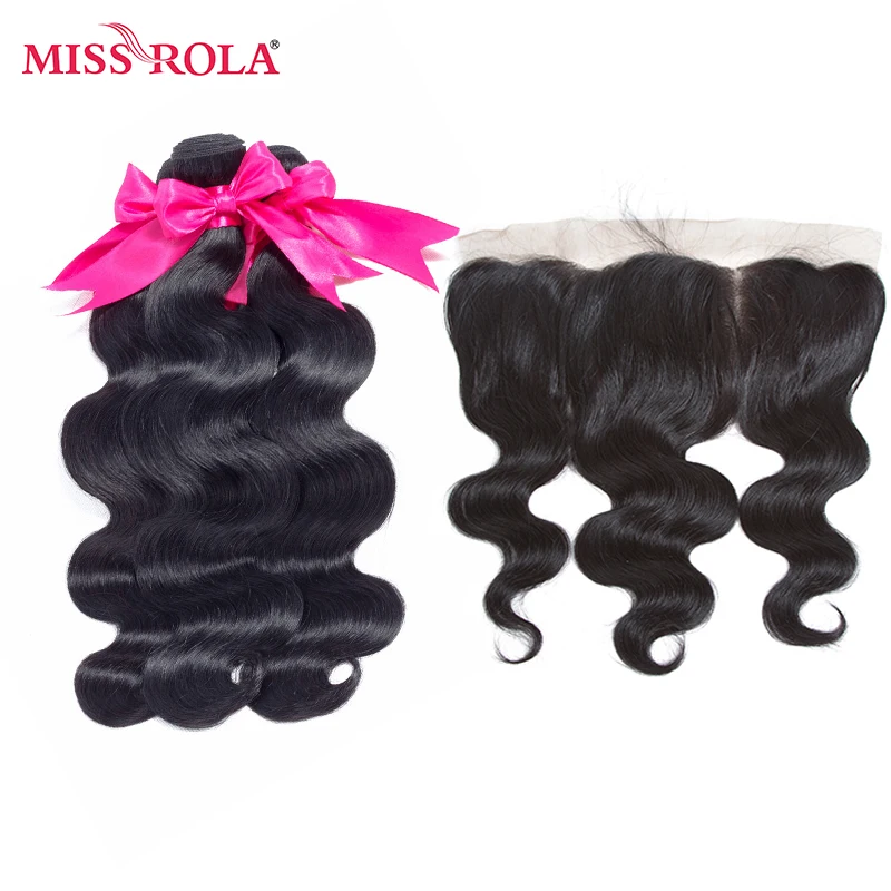 Miss Rola Hair pre-colored Brazilian Body Hair Wave 3 Bundles with 13*4 lace frontal closure 100% Human Hair Weaving brazilian-body-wave-hair-bundles-with-closure