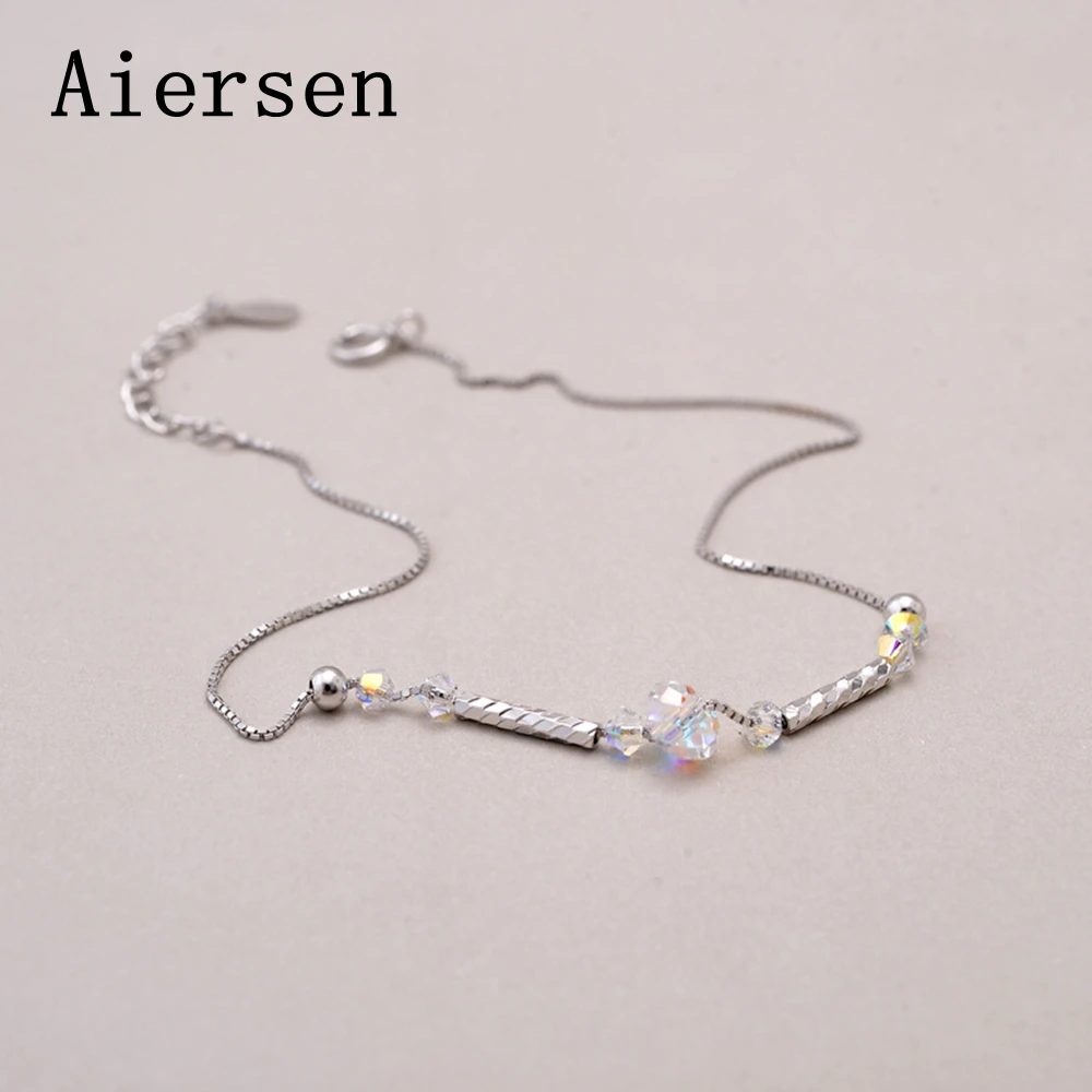

Aiersen 100% 925 Sterling Silver Ankle for Women Charm Summer Lady Fashion Ankle Crystal Handmade Girl's Luxgem Clear Cz Gift
