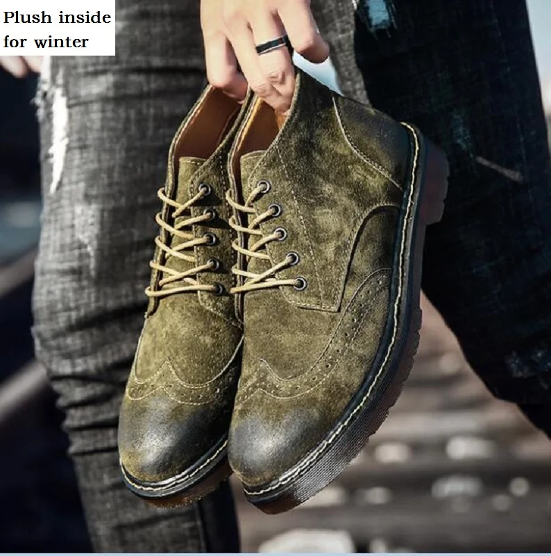 Мужские ботинки большого размера плюс в британском стиле; сезон весна-осень-зима; полуботинки из натуральной кожи в стиле ретро; мужская кожаная Рабочая обувь на шнуровке; 190604 - Цвет: Winter Green