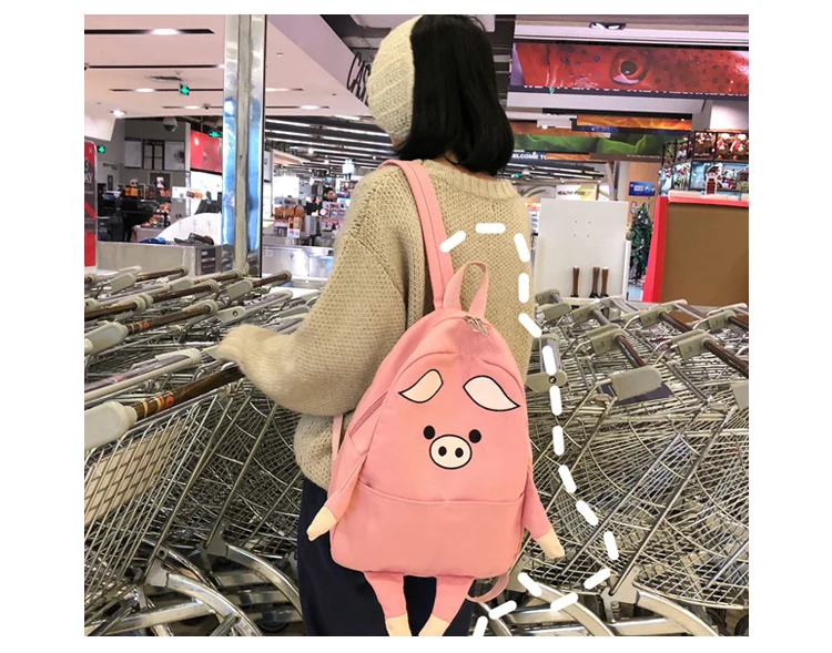 Menghuo Cute Cat Canvas Backpack Cartoon Women Backpacks for Teenage Girls School Bag Fashion Black Pink Pig Rucksack mochilas_34-1_05