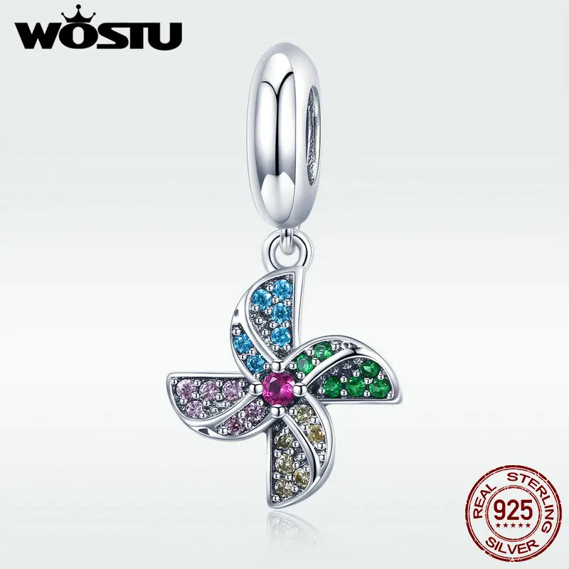 

WOSTU 925 Sterling Silver Turning Windmill Charms Fit Dangles Bracelet & Necklace Pendant Spring Distinctive Jewelry Gift DXC971