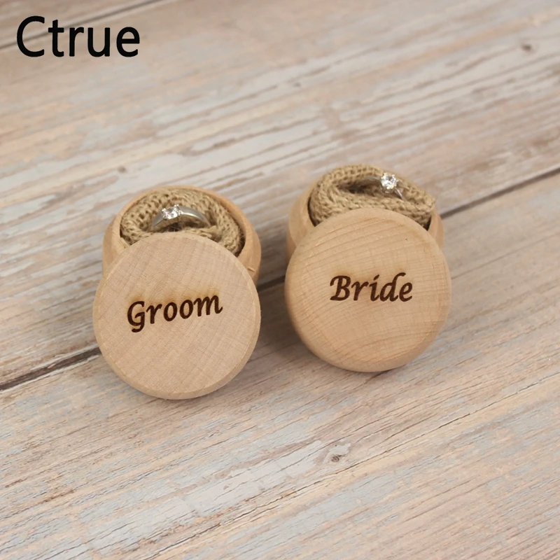 

2PC Personalized Gift Rustic Bride Groom Wedding Ring Bearer Box Custom Keepsake DIY Engrave Wood Wedding Ring Box