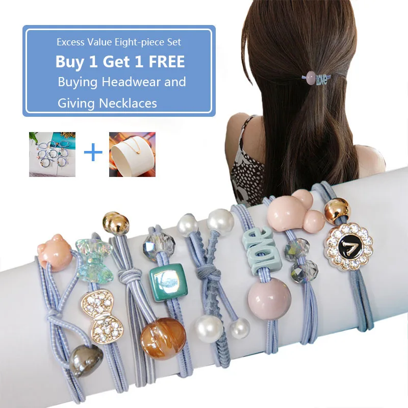 

8Pcs/Set High Elastic Hair Bands Solid Pearl Stretch Hair Ties For Women Girls Ponytail Holder Hair Ropes Hair Accessories