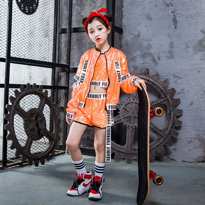 

2019 Children's Costumes Summer Sequins Jazz Dance Hip Hop Street Dance Suit Female Children's Show Performance Clothing Tide