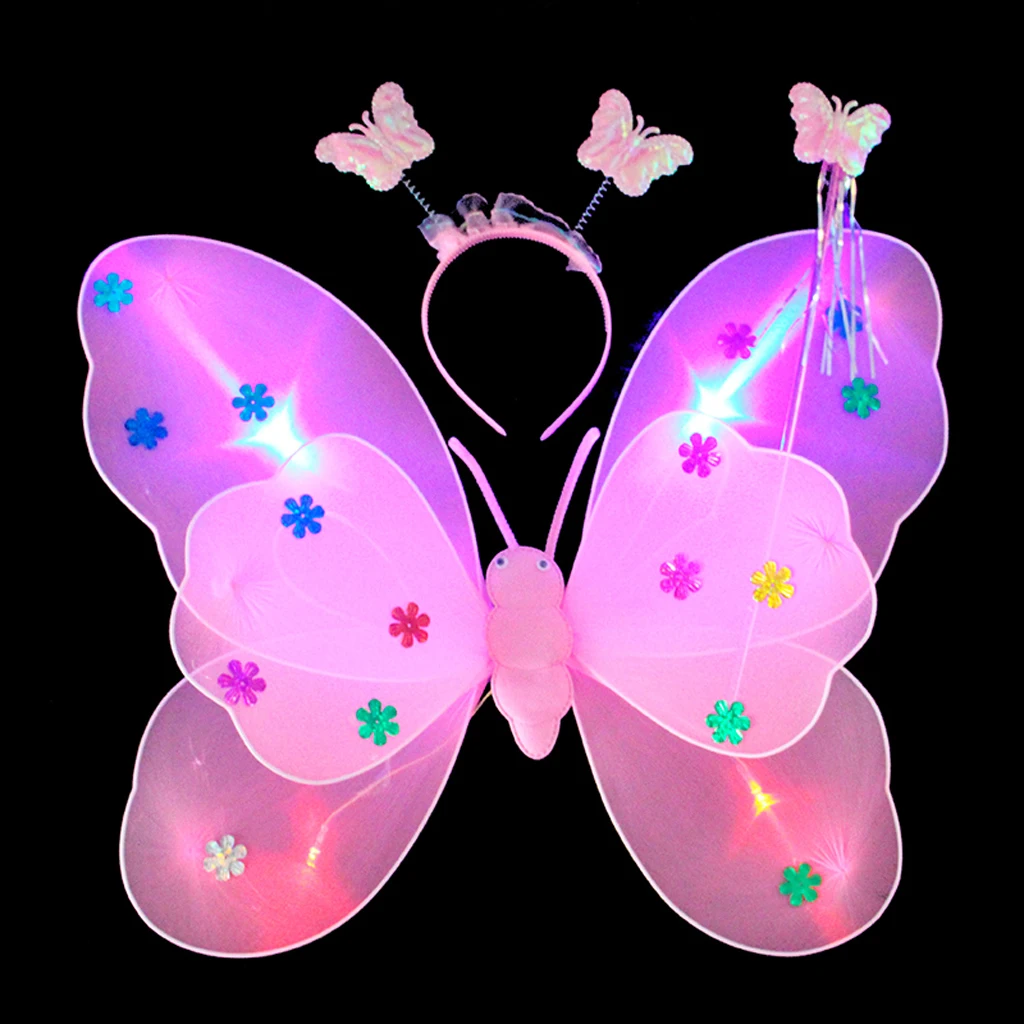 3 x Kids girls Fairy Princess Costume Sets Colorful Stage Wear Butterfly Wings Wand Headband Tutu Skirt Accessory Multi Color 