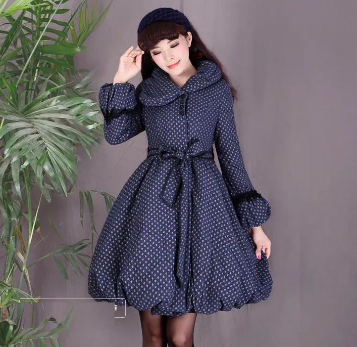 Original 2016 Winter Slim Lantern Sleeve Woman Padded Jackets Medium Long Vintage Floral Parkas Outwear Slim