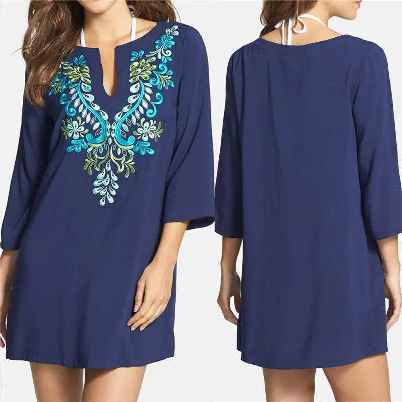 

2019 Embroidery Cotton Bathing suit Cover ups Tunics for Beach Robe de Praia Swim suit Cover up Swimwear Women Beachwear #Q867