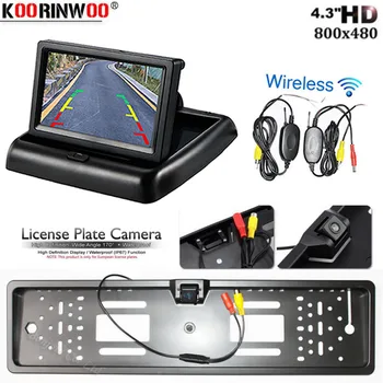 

Koorinwoo CCD European Car License Plate Frame Rear View Camera Vehicle Wireless Foldable Car Monitor Parking Assist Car-styling
