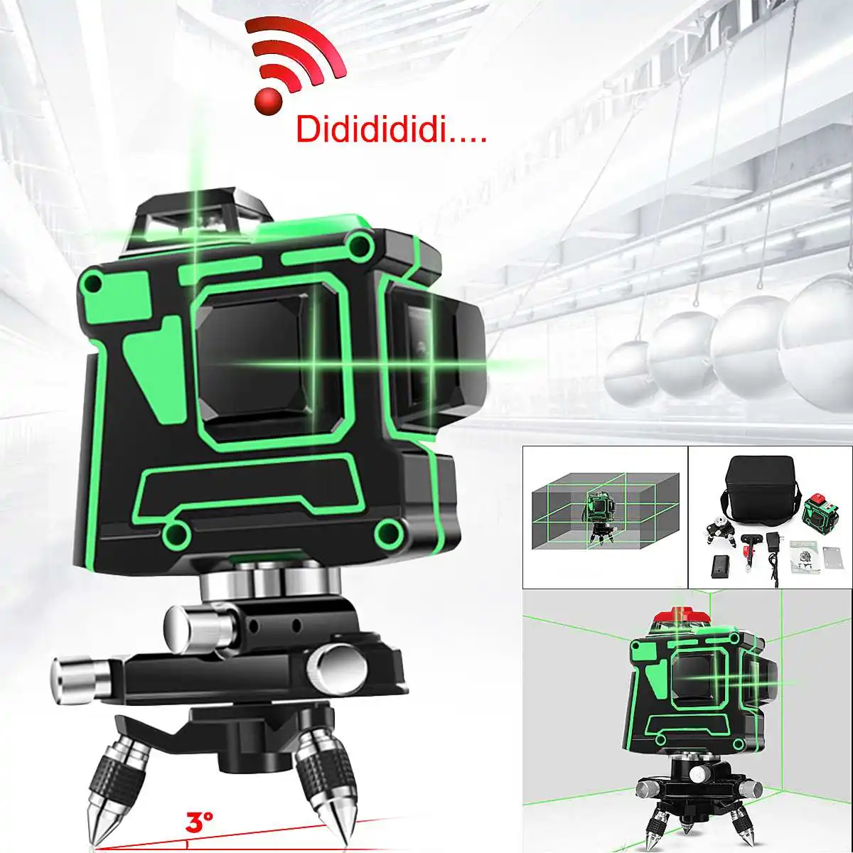 

High Precision Laser Level 12 Lines 3D Green Laser Self Leveling 360 Degree Horizontal & Vertical Cross Waterproof AC 100-240V