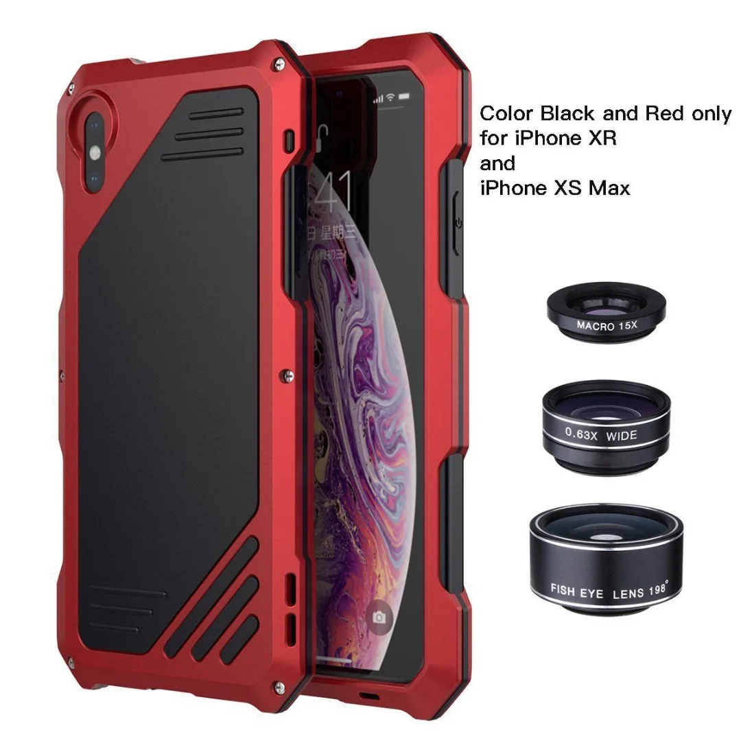 Phone Case For iPhone X XS Max XR Waterproof Shockproof Metal Case Cover+3 Camera Lens Capa For iphone 7 8 plus 6 6S plus Fundas