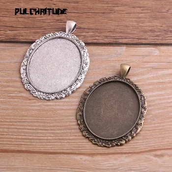 

2pcs 30*40mm Inner Size Two Color Metal Alloy Simple Oval Cabochon Pendant Setting Jewelry Findings