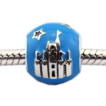 

Blue Enamel Charms Bead Castle Pattern Fit Silver Charm Bracelet & Necklace 925 Silver Jewelry For Women Bracelet DIY New HOT