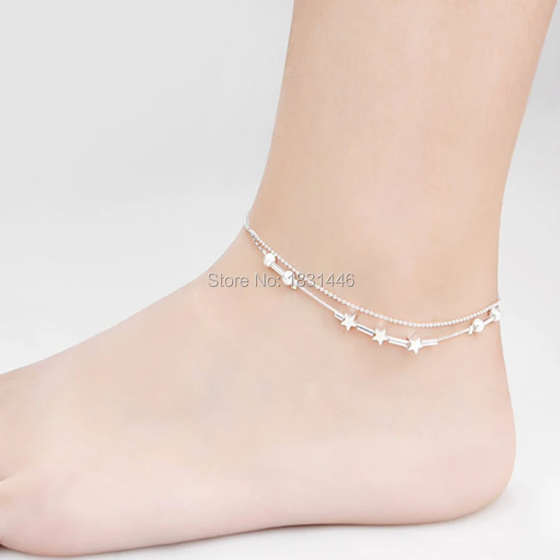 Fashion Foot Anklets Jewelry Shine Double Tube Sliver Chain Lobster Ankle Bracelet Anklet For Women Girl