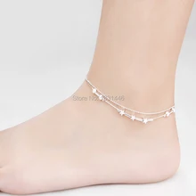 Fashion Foot Anklets Jewelry Shine Double Tube Sliver Chain Lobster Ankle Bracelet Anklet For Women/Girl Friend Foot Accessories