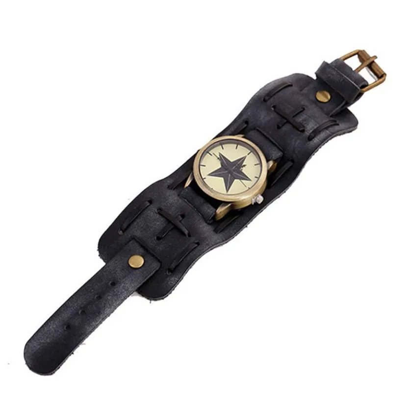 Relojes панк-рок Большие широкие кожаные Наручные часы, женские, мужские кварцевые часы с браслетом-манжетой, женские часы Relogio Feminino# BL3