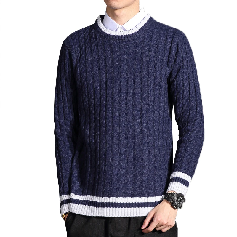 Брендовый свитер Для мужчин О-образным вырезом Полосатый Slim Fit Вязание Для мужчин свитера пуловер Мужской 2018 осень Повседневное Топы