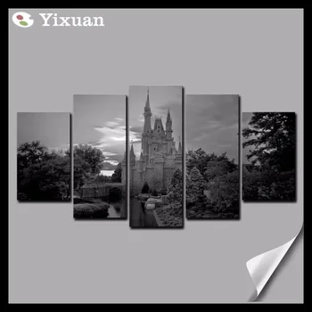 

5 Panels High Quality Frame Canvas Painting Black and white castle Wall Art Painting Modern Home Decor Picture For Living Room