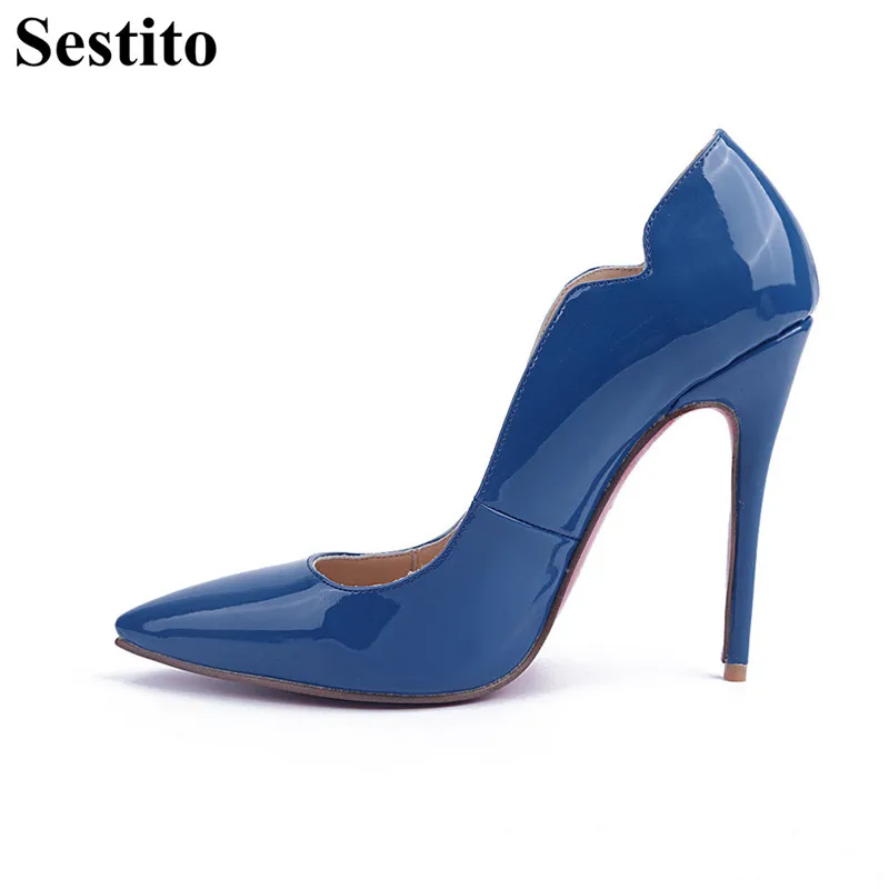

Newest Fashion Blue Shallow Women Pumps Pointed Heels Super High Heel Dress Pumps Thin Heels Slip-on High Heels Women Shoes