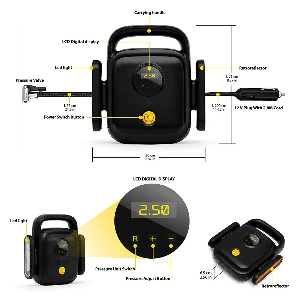 HF-DC Portable 12V Tire Air Compressor