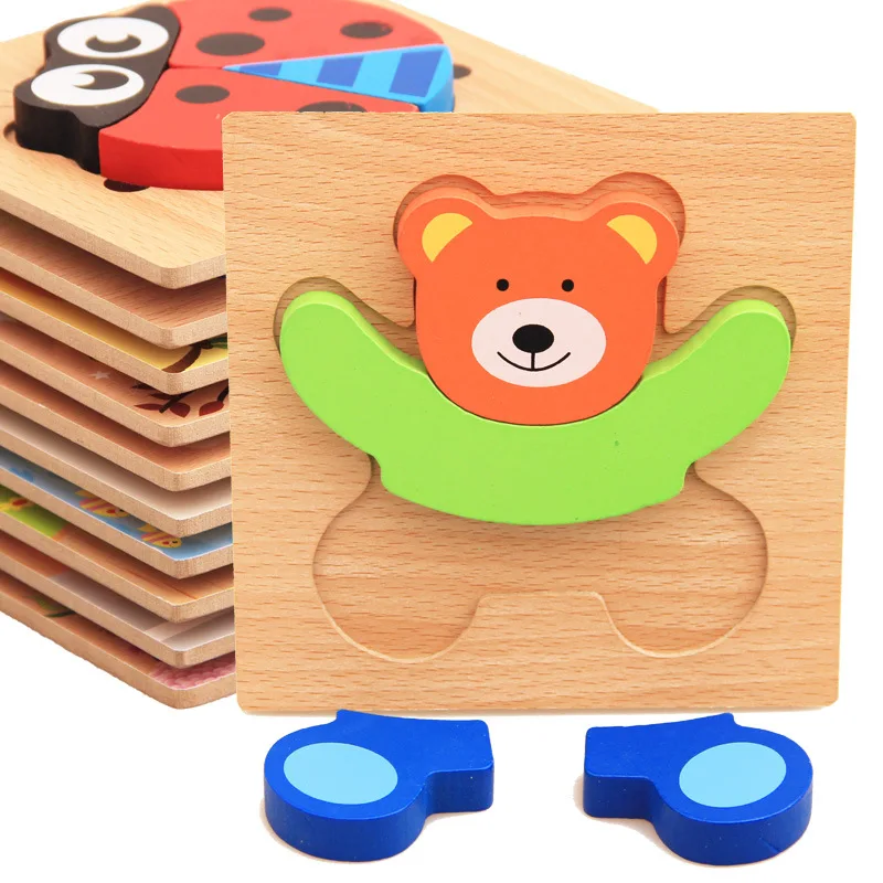 Монтессори игрушки развивающие деревянные игрушки для детей Раннее Обучение 3D мультфильм животных деревянные материалы головоломки Интеллект головоломки