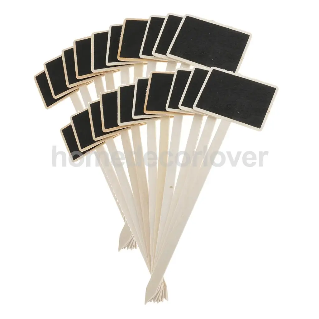 20pcs Wooden Black Board Party Message Note Chalkboard Planter Stick Tags