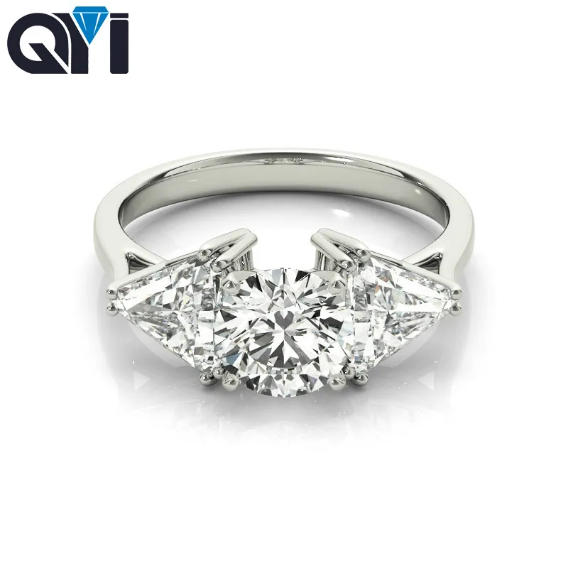 

QYI Women Engagement Ring Round cut 1 ct three stone 925 Sterling silver Wedding Band Ring Best Gift Support customization