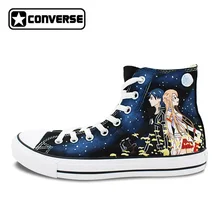 Аниме обувь мужчин Converse женщин Ручная роспись холст кроссовки Sword Art Online Design Пользовательские Скейтбординг обувь All Star