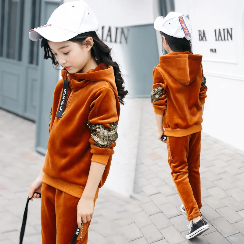 

2018 new girls sports sets spring and autumn velvet style suit long sleeved Chinese fashionable clothes.