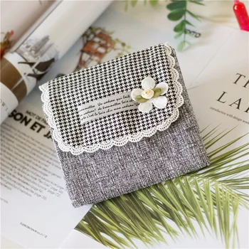 

Linen floral women's mini organizer wallet coin purse small sanitary napkin package pouch female bag carteira feminina for girls