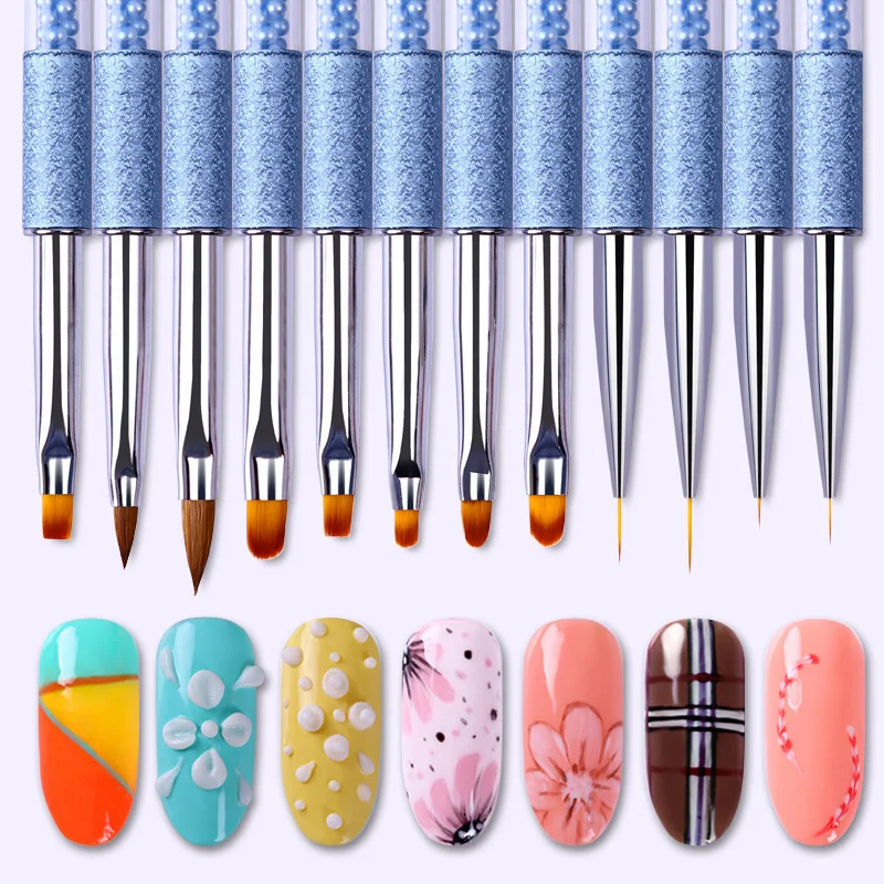 

BORN PRETTY 1 Pc Acrylic Painting Nail Pen UV Gel Drawing Brush Liner Blue Rhinestone Pearl Handle Manicure Nail Art Tool Set