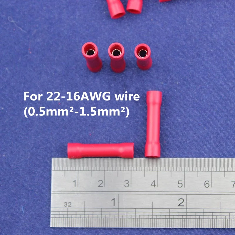 

100PCS Red Insulated Straight Wire Butt Connector Electrical Crimp Terminals For 20-15AWG Wire