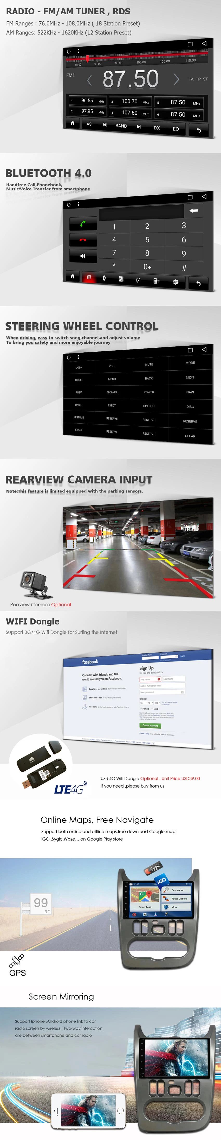 Excellent 9" Android 7.1 RAM 2G ROM 32G Car DVD for Renault Duster Logan Sandero car radio multimedia gps navigation system head unit 1