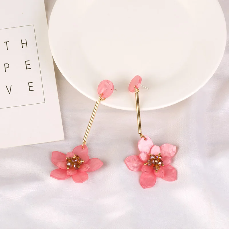 Trendy Dangle Fashion Acrylic Flower Earrings for Women Big Long Metal Dangling Red Resin Drop Earrings Female New Jewelry (4)