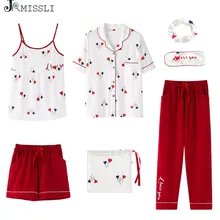 JRMISSLI женская пижама 7 шт. Пижама хлопковая Домашняя одежда принт сна Lounge Пижама